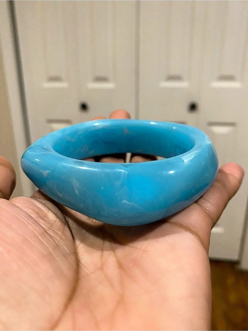 Sky Blue Marble Sculptural Acrylic Bangle Bracelet